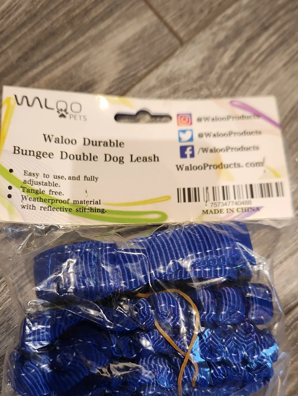 Waloo Blue Bungee Double Dog Leash - Durable Hands-Free Design